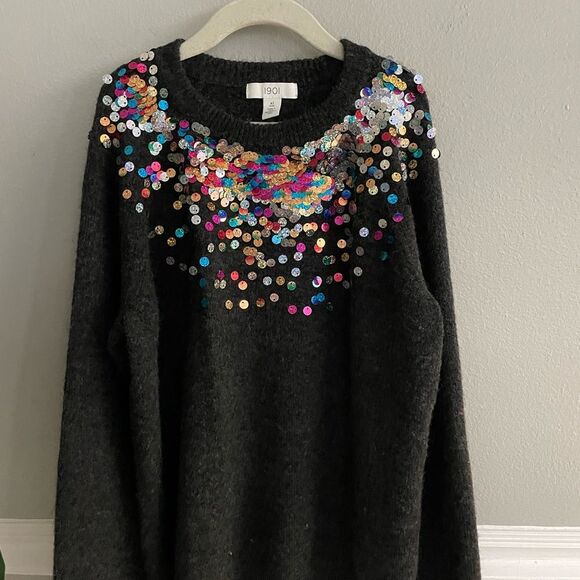 Big Girls Nordstrom 1901 Sequin Multi Color Grey Sweater Size XL - Picture 3 of 10